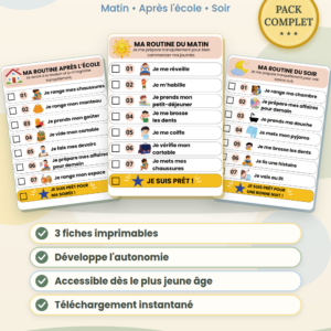 Pack Mes routines du quotidien – 3 fiches pour enfants - NUMERIQUE
